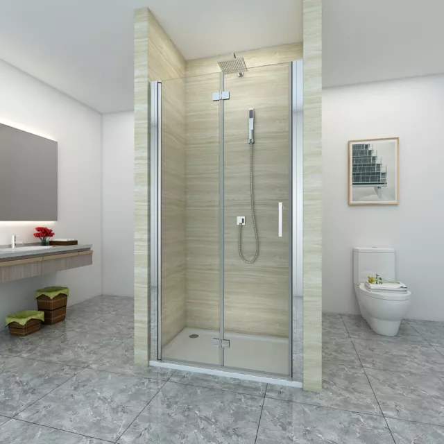 Frameless Bifold Swing Shower Screen Door Wall to Wall Large Entry 86/90/100cm