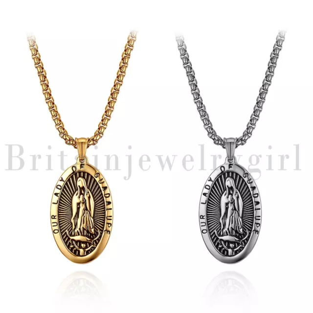 Virginmary Our Lady Guadalupe Oval Medal Pendant Necklace Stainless Steel 22"