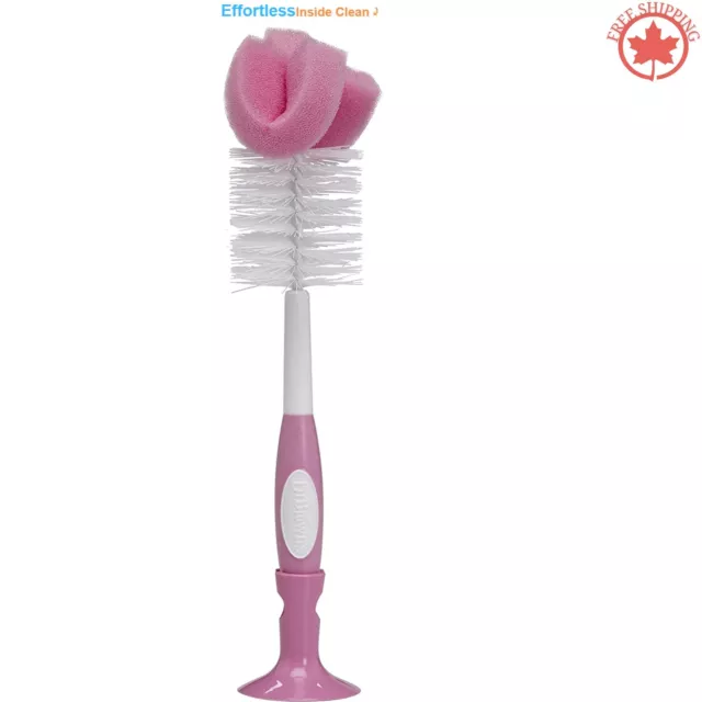 Safe Baby Bottle Brush with Sponge and Bristle Head - Nipple Cleaner - Pink