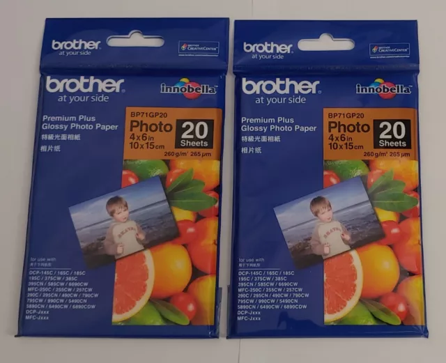 2 Genuine Brother Premium Glossy Photo Paper 20 Sheets 10x15cm BP71GP20 Unwanted