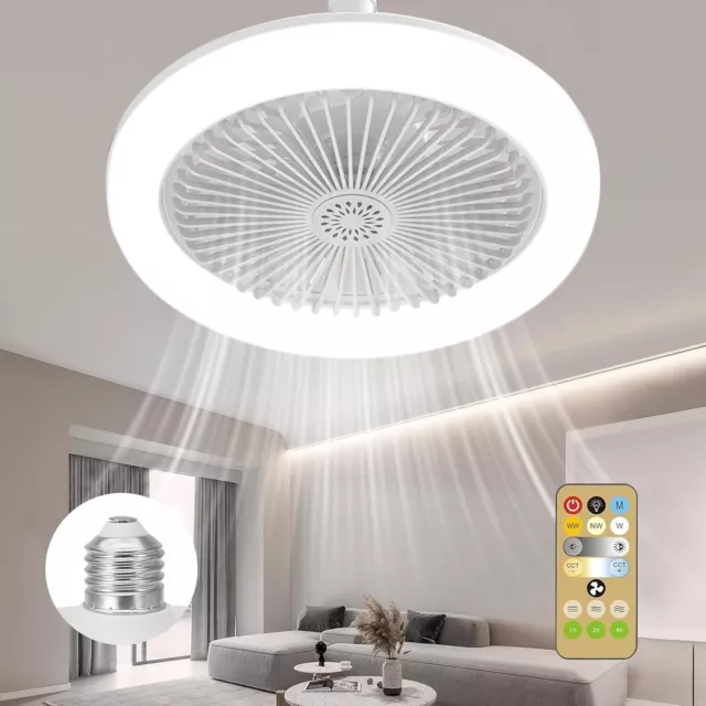 Ceiling Fan with Lighting LED Light Adjustable Wind Speed Remote Control UK