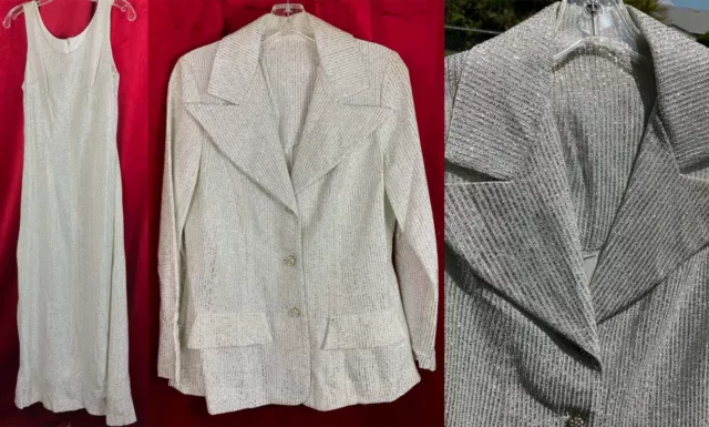 VINTAGE 70S SILVER Lame Maxi Dress + Jacket Metallic Thread Disco $79. ...