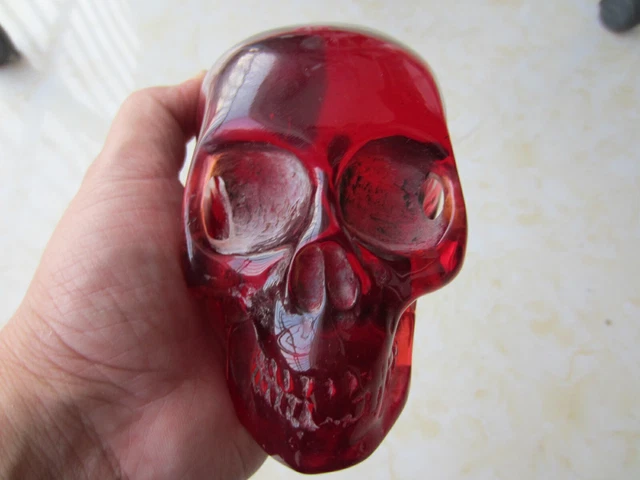 4.3" Old Burmese Amber gules Carved Crystal Skull, Realistic, Crystal Healing a1