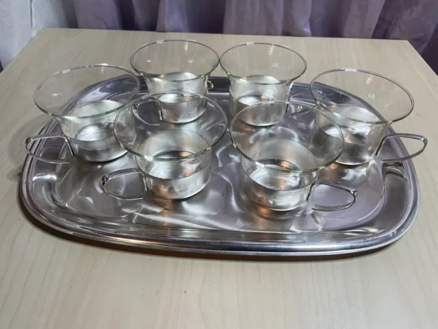 6er Set SCHOTT Mainz Teetassen Teegläser Glas inkl Tablett 50er 60er Midcentury