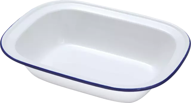 White Pie Dish Enamel Steak Pudding Ashet Bake Baking Oblong&Round Oven Dish Tin 2