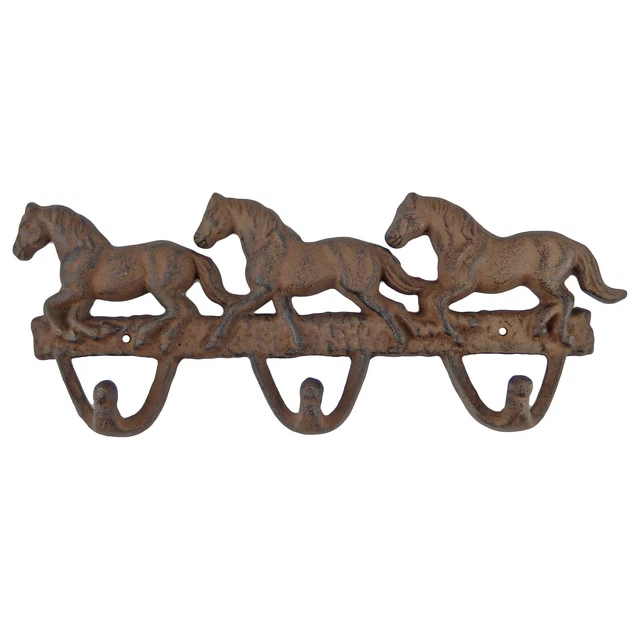 Running Horses Triple Wall Hook Key Towel Coat Rack Rustic Cast Iron Western