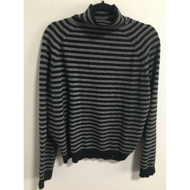 Womens VINCE 100% Cashmere Black/Grey Stripe Sweater Pullover Turtleneck - Large