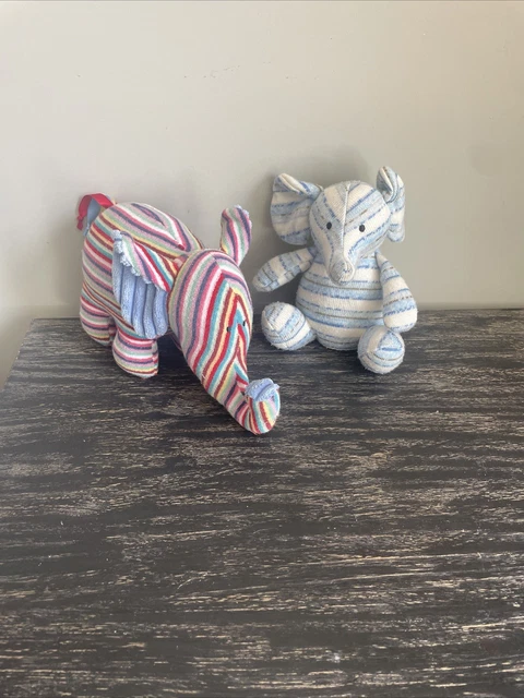 Toy Maypole LITTLE JELLYCAT PAIR Of Striped Elephant Soft Toys Maypole Rattle ...