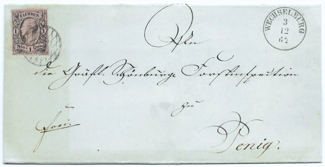 SACHSEN 1855...MiNr. 9IIa ... 1 Ngr...Brief Wechselburg-Penig...BPP BEFUND