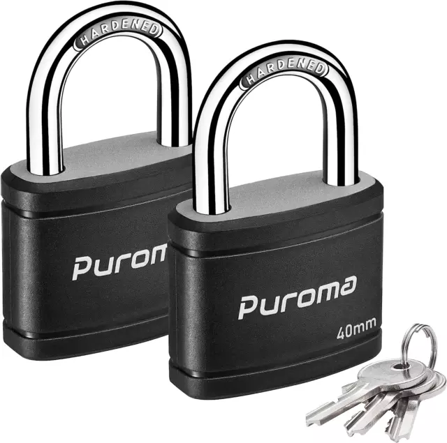 2 Pack Keyed Padlock with 3 Keys, 1.1 Inch Locker Lock 40mm Heavy-Duty Locks for