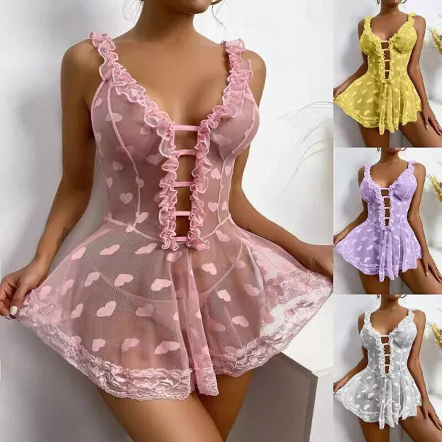 Plus Size Womens Lace Babydoll Sexy Lingerie Nightdress Nightie Sleepwear Robe 3