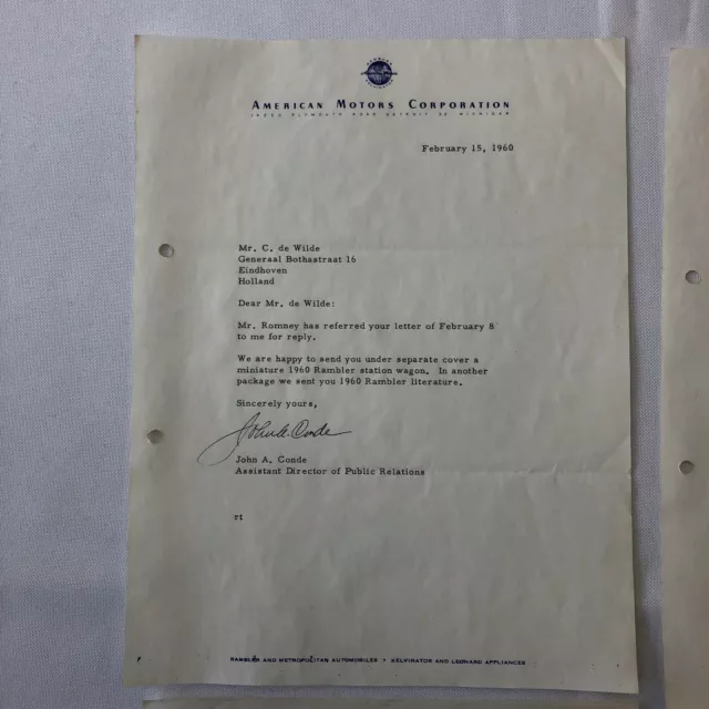 1960 - 1961 American Motors Corporation Car Letter Letterhead George Romney 2