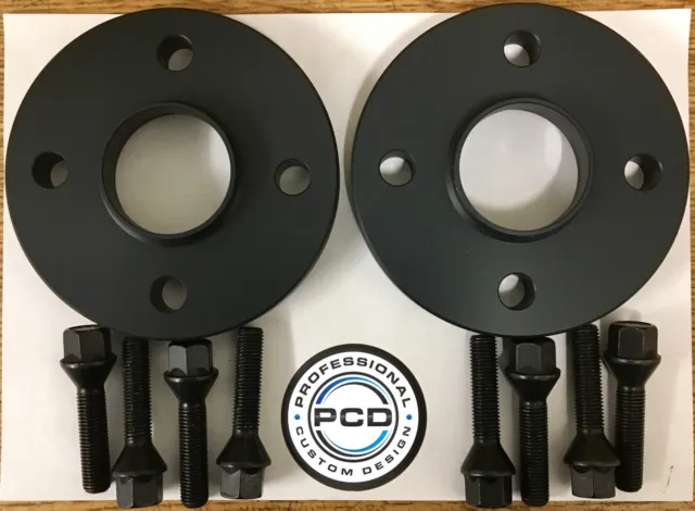 Pair 4x100 Hubcentric Spacers, 15mm Wide 57.1CB 8 TAPERED Bolts VW BLACK UK Made
