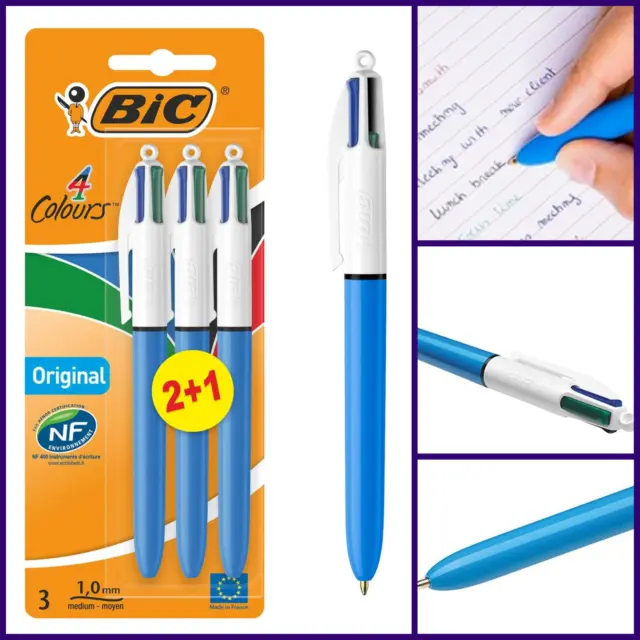BIC 4 Colours Original Pens, Biro Pens, Plastic Refillable Ballpoint Pen 1.0mm,