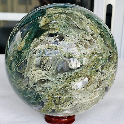 2140g Natural water grass agate balls quartz crystal sphere healing+stent 3