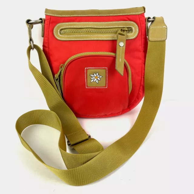 Sherpani Cappi Crossbody Bag Red Tan Canvas Zip Top Small Handbag Purse