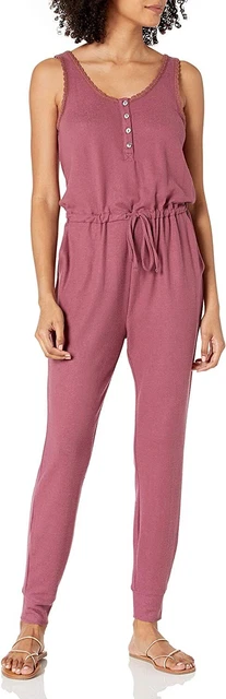 Lucky Brand Women's Sleeveless Button Neck Cloud Jersey Jumpsuit, Large
