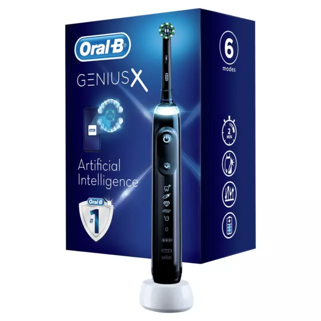 Oral-B Genius X Black Electric Toothbrush Designed By Braun Cross Action Head