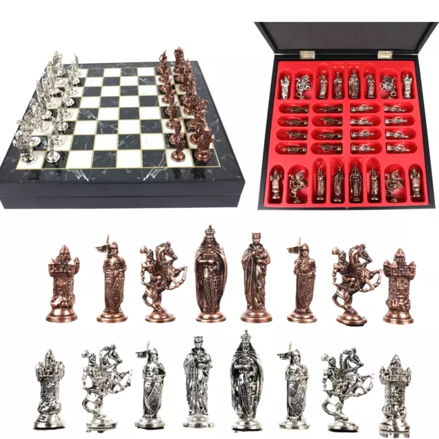 Luxury Chess Set, Marble Chess Board with Roman Metal Chess Pieces,Best Gift