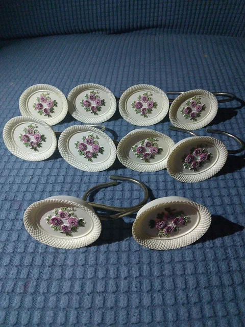 Vintage Handpainted Victorian jubilee Floral Curtain Hooks Set Of 10 7