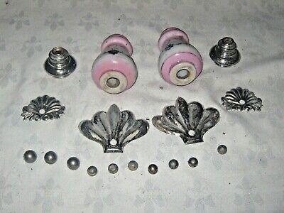 Vintage Lot of Victorian Style Hand Painted Porcelain Knobs, Plates & Finials