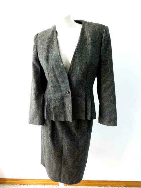 SWEET SUIT Donna Bianco e Nero Misto Lana Tweed Gonna Abito Taglia 12P