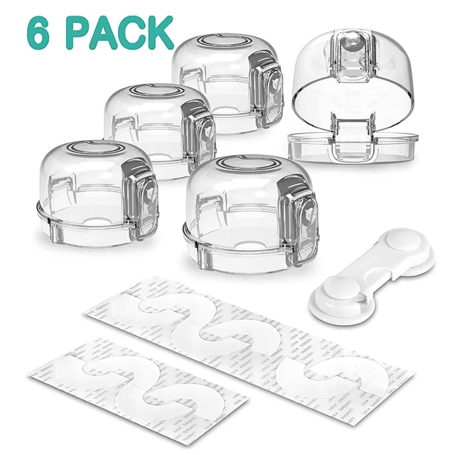 Stove Knob Covers for Child Safety (5 + 1 Pack) Double-Key Design and Upgraded
