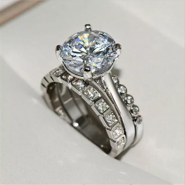 3Ct Round Lab Created Diamond New Engagement Trio Ring Set 14k White Gold Plated