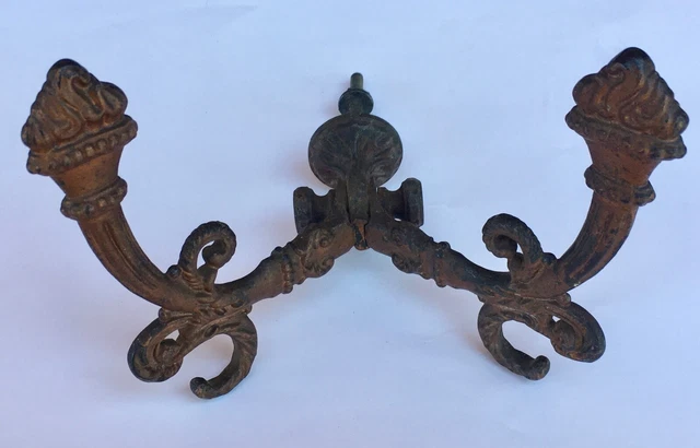 Antique Cast Iron/Brass Art Deco DOUBLE Wall HOOK, Coat, Hat Rack Bracket  