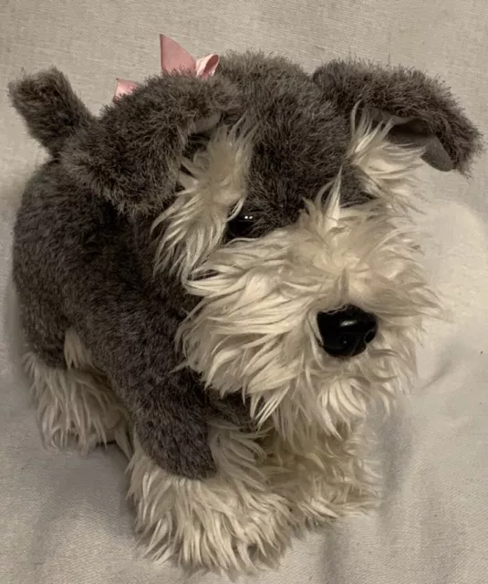 Schnauzer Puppy Dog Stuffed Animal plush toy grey white girl bow 9"