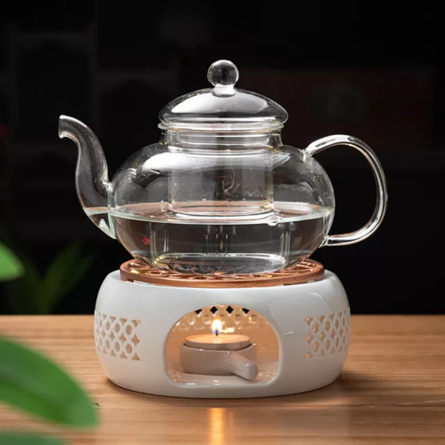 Teapot Warmer Set Ceramic Teapot Heater Base With Metal Pad+CandleHolder Elegant