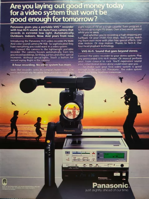 Vintage Print Ad 1984 Panasonic Portable VHS Video Camera Tuner-Timer Kids Beach