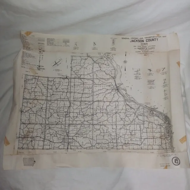 Vintage 1955 Map, Jackson County Iowa, General Highway and Transportation