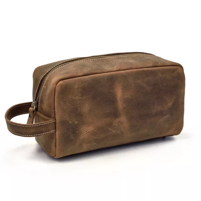 Men's Leather Toiletry Bag Travel Organzier Shaving Cosmetic Makeup Dopp Case