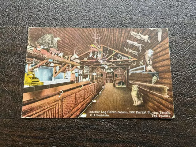 Lithograph San Francisco California Log Cabin Saloon Interior Scene 1915 NEAT!!!