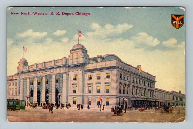 Chicago Illinois, NEW NORTH-WESTERN RAILROAD DEPOT CLOCK TOWER Vintage Postcard