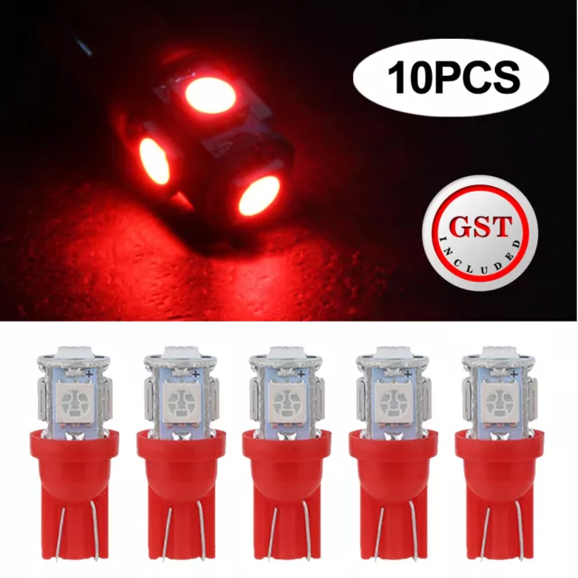 10pc Red T10 5050 SMD 5 LED 194 168 Car Light 12V Wedge Tail Side Lamp Auto Bulb