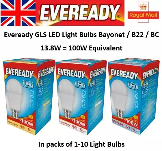 LED GLS Light Bulbs 100W Bayonet BC B22 Warm White Cool, Daylight White 100 Watt