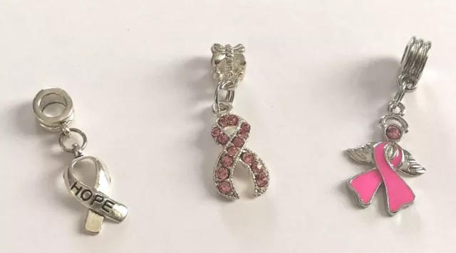 Choice of  Breast Cancer Awareness Charm on Silver Plated Dangle.