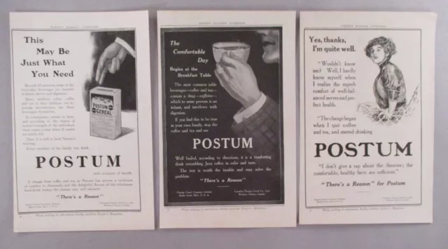Postum Drink LOT of 3 PRINT AD - 1912 ~~ coffee substitute