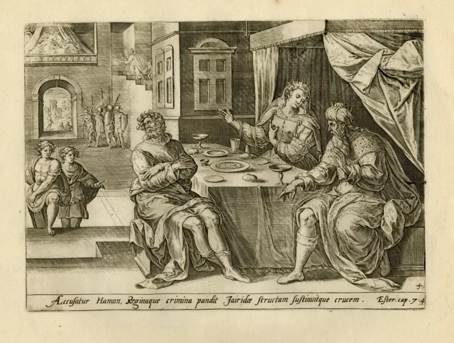 Antique Print-RELIGION-ESTHER-HAMAN-Snellinck-Collaert-1585