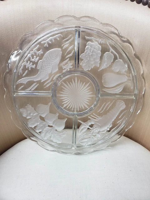 Plat apéritif rond en cristal d'Arques ciselé – 3 compartiments - Arts de la table
