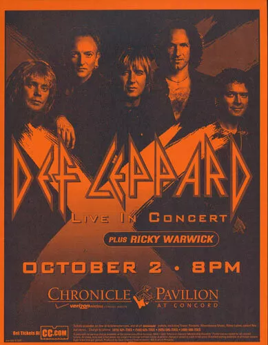 Def Leppard Ricky Warwick Chronicle Pavilion Concord 2003 Flyer Orange Handbill