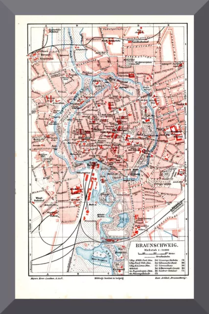 alter Stadtplan von +Braunschweig+ 1905 +Neu-Richmond,Alt-Richmond,Eichthal+