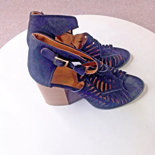 Charlotte Russe Womens Shoes Black 8 Sandals Ankle Strap Open Toe Block Heels