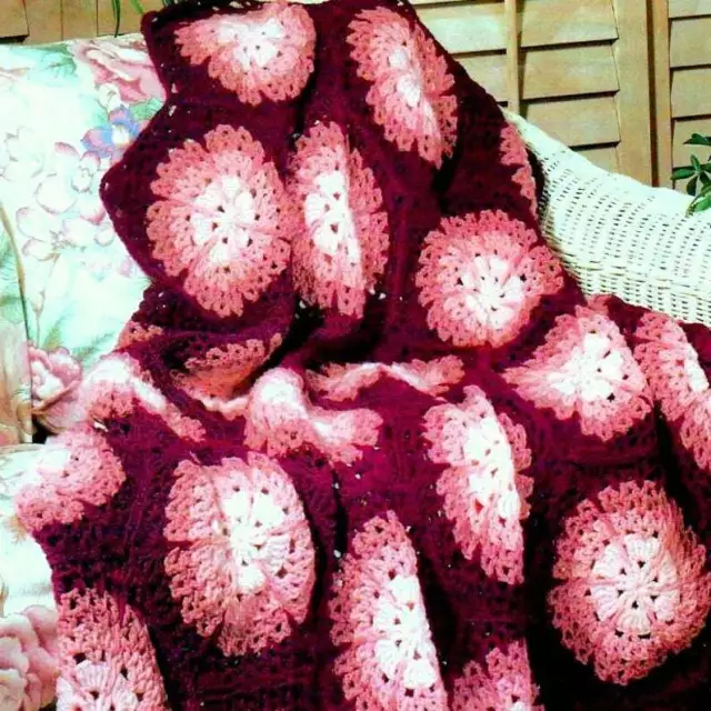 2 Crochet Pattern copy Granny Hexagon Afghans Throw Blanket Retro 8 & 10 ply