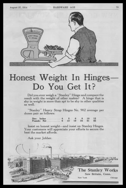 1914 Stanley Works New Britain Connecticut No. 903 Heavy Strap Hinges Print Ad