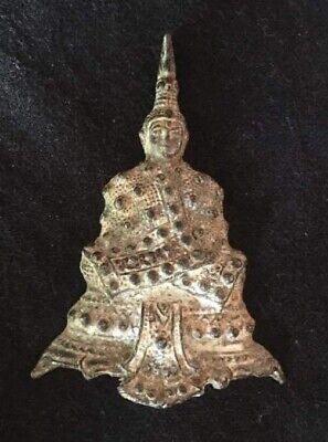 Rare Figure Plate Votive Buddha Amulet Bronze Thailand Thai T17