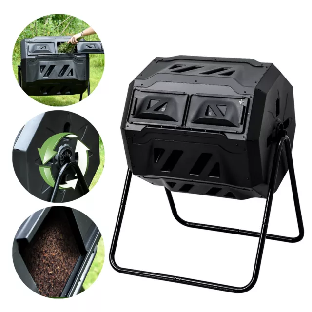 160L Rotating/Tumbling Garden Composter Outdoor 2 Section Compost Waste Bin