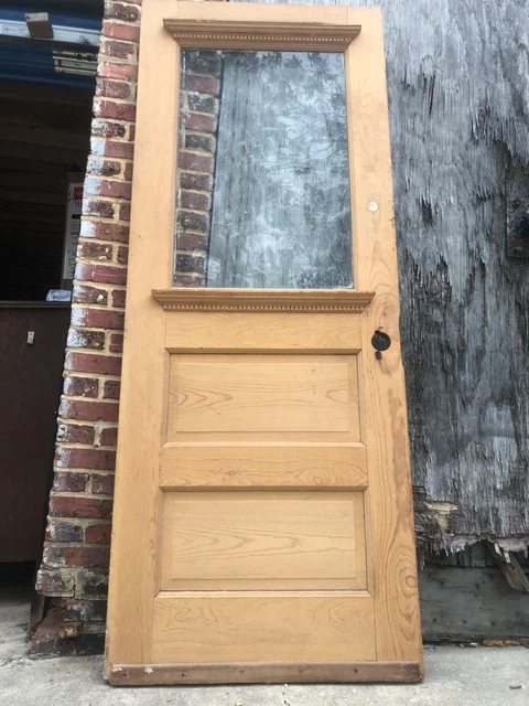 30x77” Stripped and Sanded Ornamental Antique Half-Glass Door / wavy glass